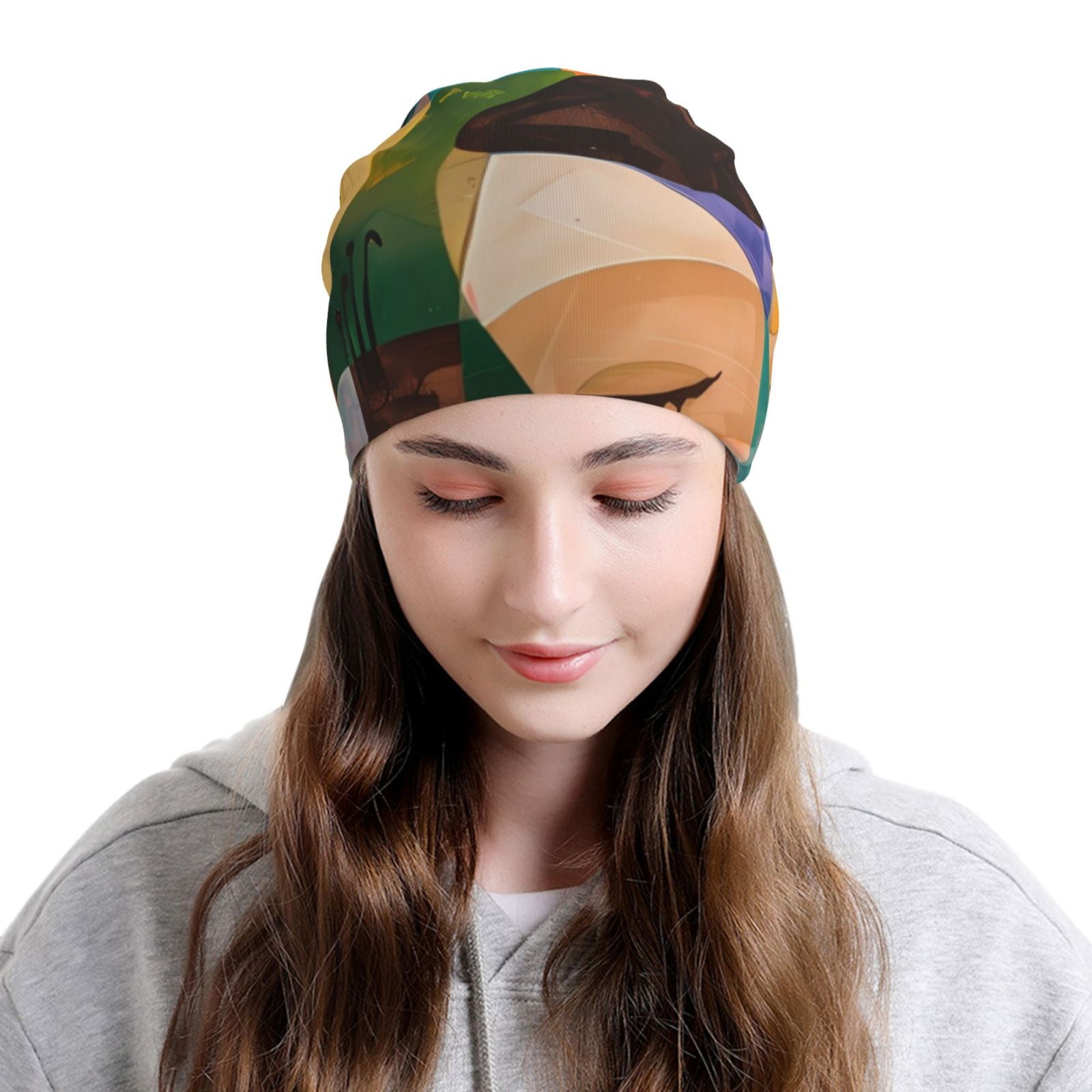 Abstract Musical Faces Printed - Beanie Cuffed Knit review and price