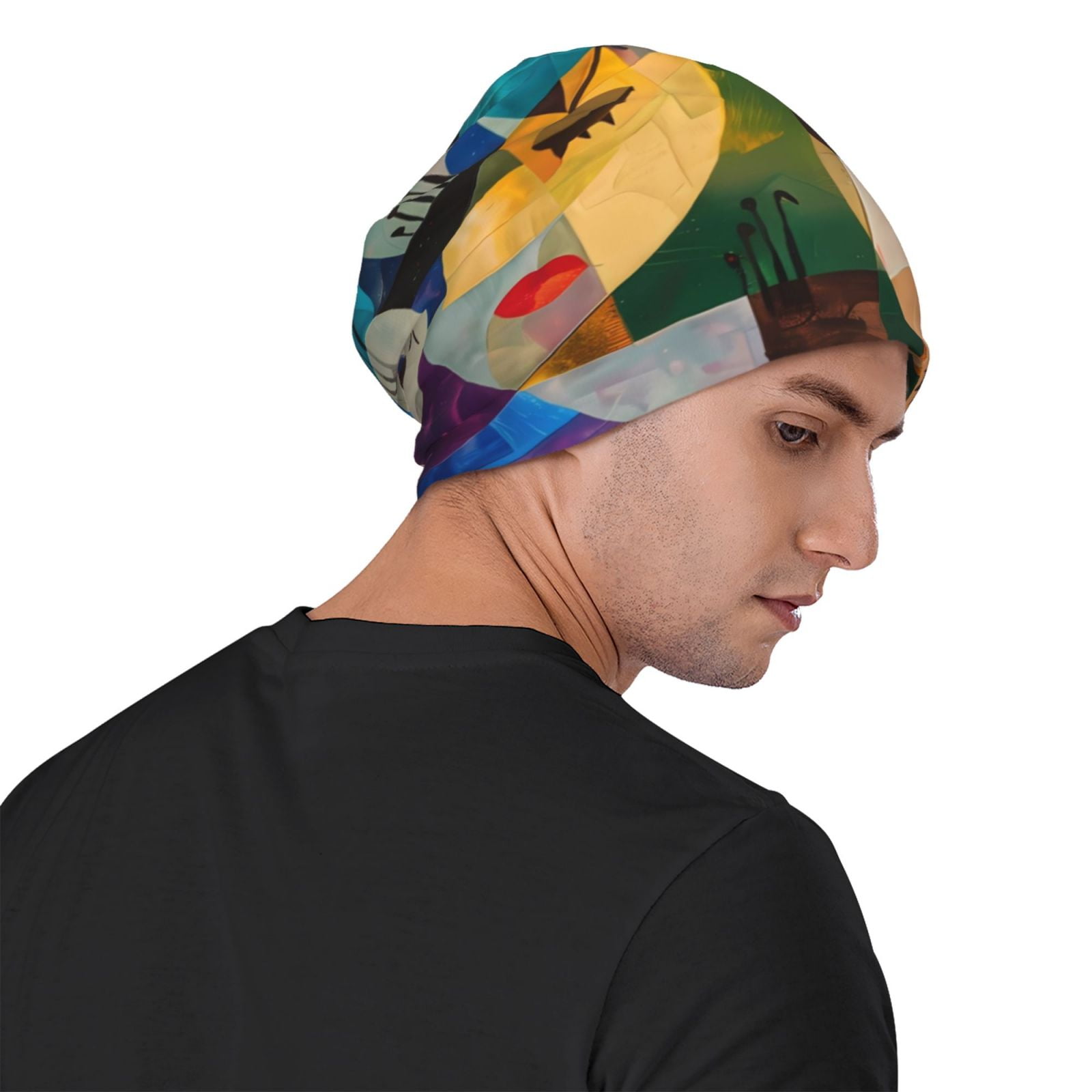 Abstract Musical Faces Printed - Beanie Cuffed Knit review and price