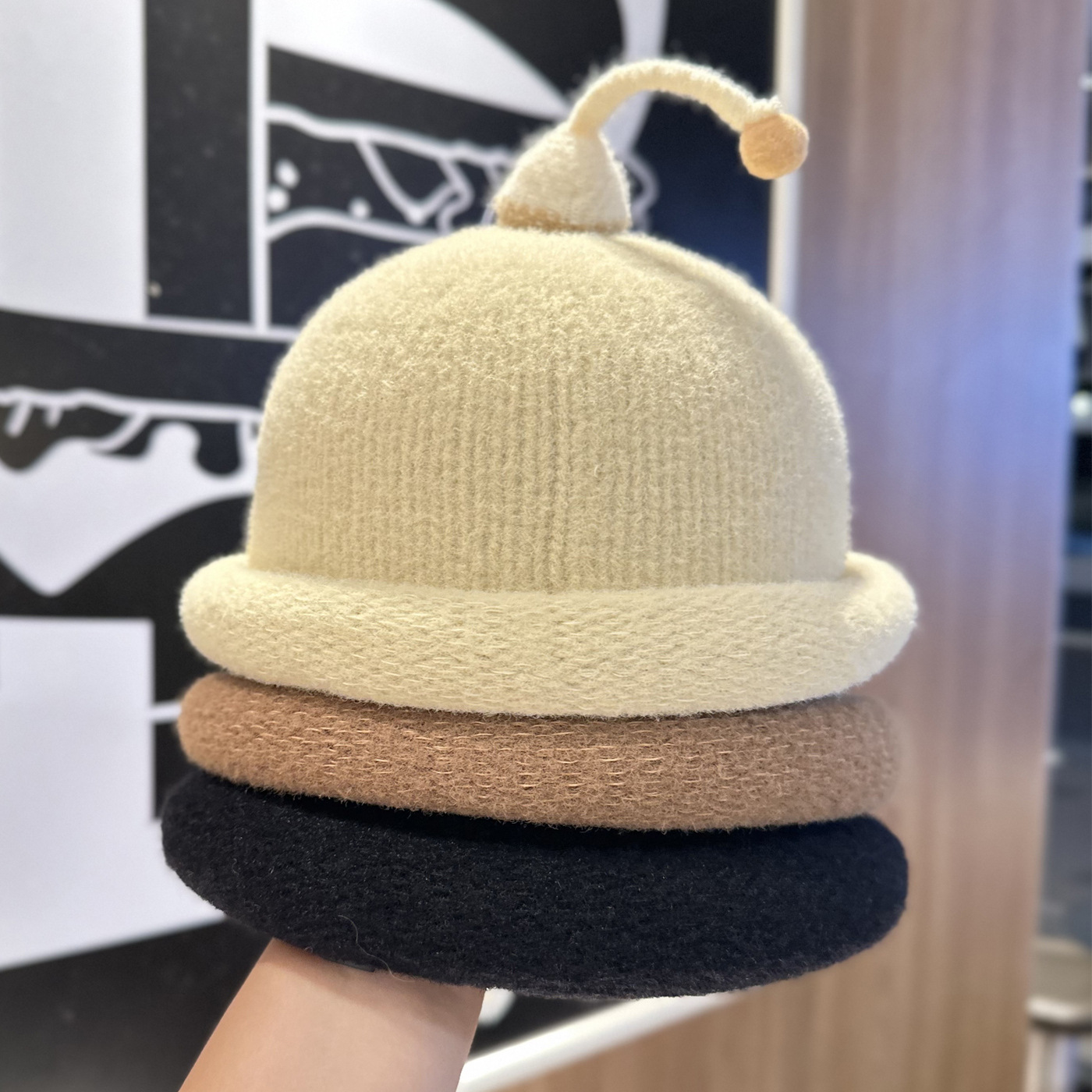 Playful Big-Eyed Garlic Knitte - Beanie Cuffed Knit review and price