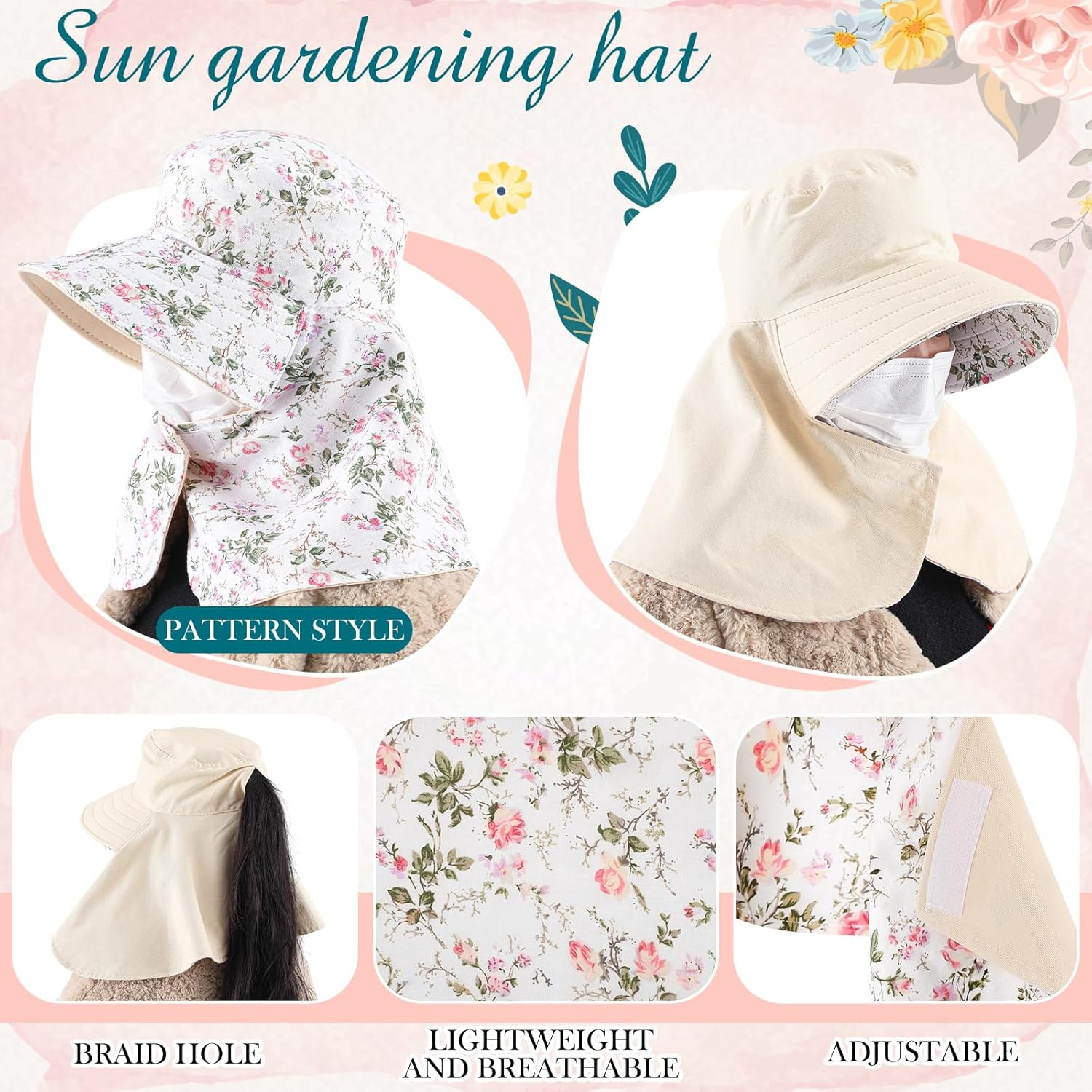 2 Pcs Floral Garden Hat for Wo - Visor Sun Hat review and price