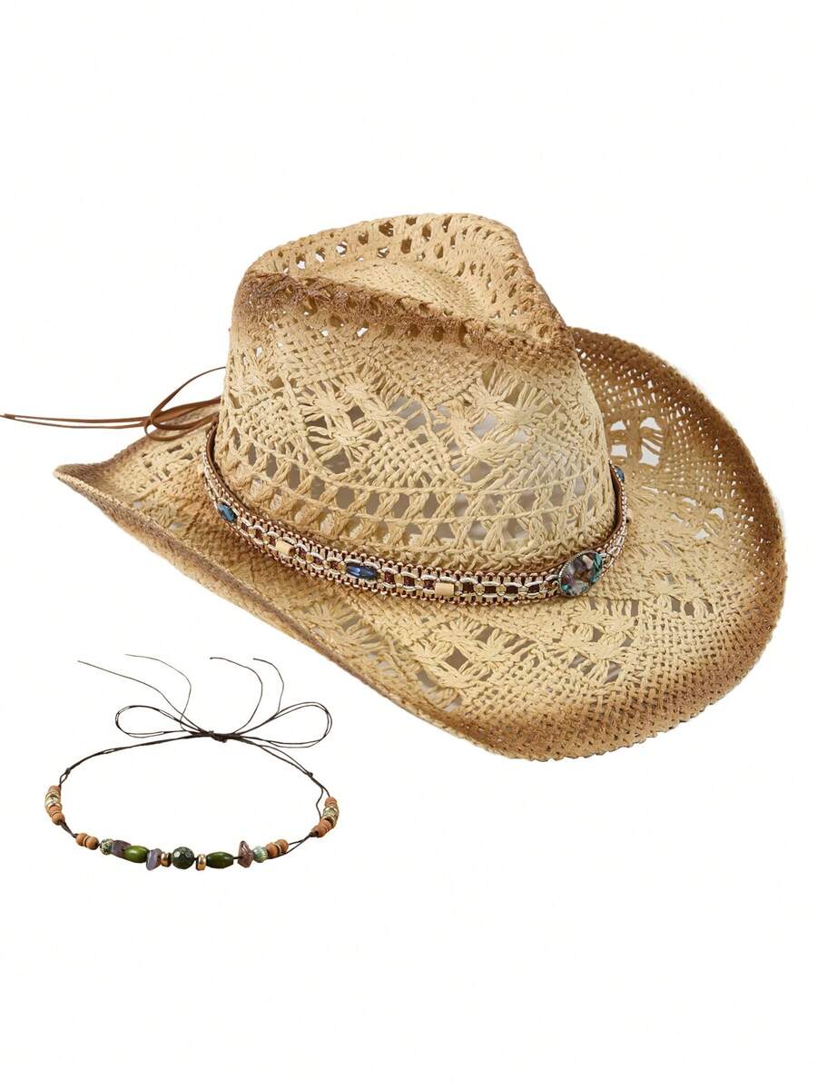 Unisex Straw Cowboy Hat With B - Cowboy Hat Straw review and price