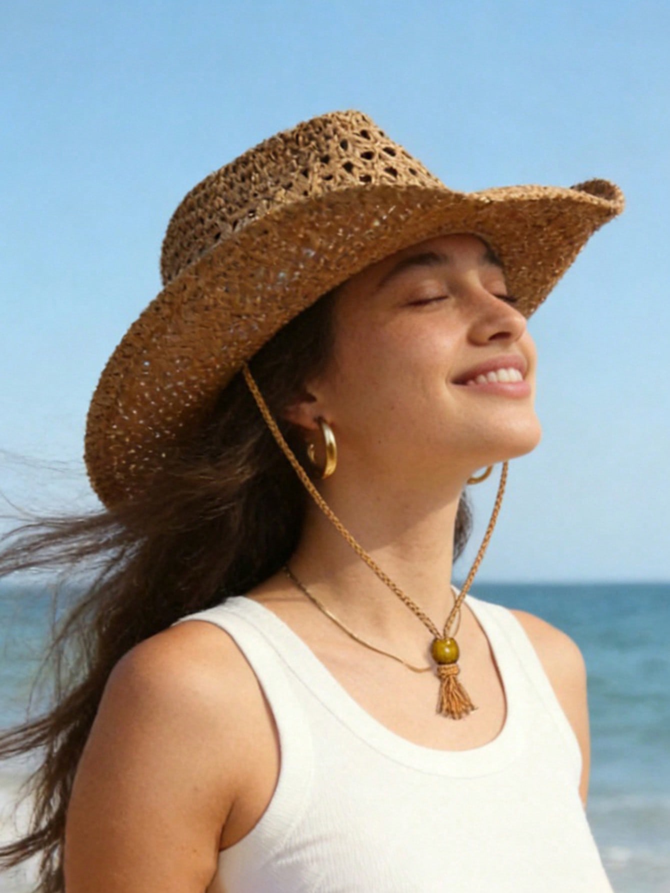 1pc Unisex Retro Hollow Curled - Cowboy Hat Straw review and price