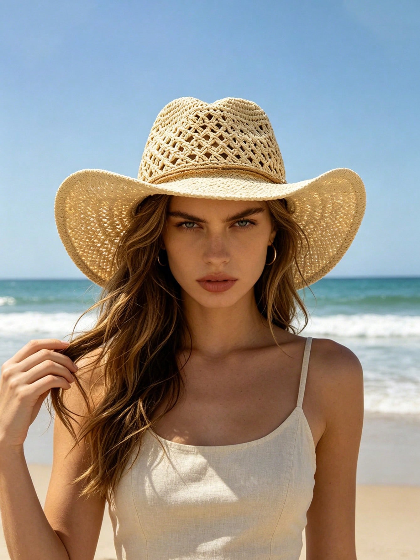 1pc Unisex Retro Hollow Curled - Cowboy Hat Straw review and price